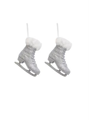 Yılbaşı Ağaç Süsleri Gümüş Simli Kürk Detaylı Dekoratif  Paten Süs 12 cm 2li
