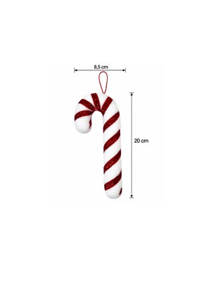 Yılbaşı Ağaç Süsü Baston Şeker Figürlü Kırmızı Beyaz Simli Süs 20 cm
