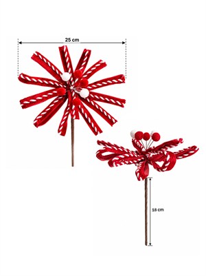Yılbaşı Ağaç Süsü Dekoratif Çiçek Dalı 25 cm Kırmızı Beyaz