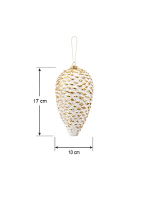 Yılbaşı Ağaç Süsü Eskitme Detaylı Kozalak 17 cm – Asılabilir Dekoratif Süs Beyaz Gold