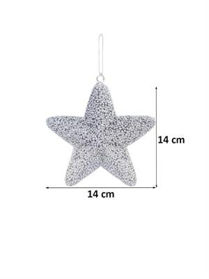 Yılbaşı Ağaç Süsü Kabartma Detaylı Simli Yıldız Dekoratif Süs Gümüş 15 cm