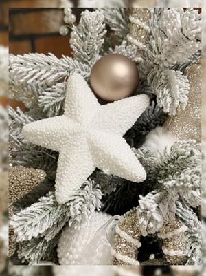 Yılbaşı Ağaç Süsü Kabartma Detaylı Simli Yıldız Dekoratif Süs Beyaz 15 cm