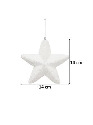 Yılbaşı Ağaç Süsü Kabartma Detaylı Simli Yıldız Dekoratif Süs Beyaz 15 cm