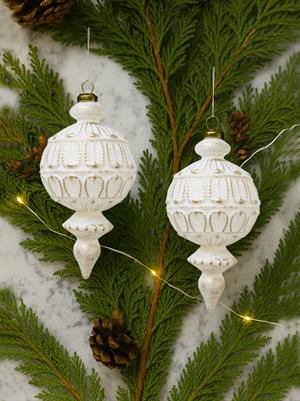 Yılbaşı Ağaç Süsü Retro Altın Eskitme Detaylı Sarkıt Beyaz Gold 16 cm 2li Set