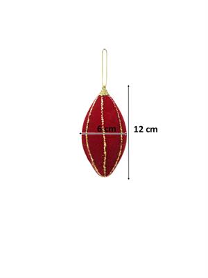 Yılbaşı Ağaç Süsü Simli Kadife Damla Sarkıt Dekoratif Süs Bordo 12 cm 3lü