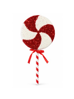Yılbaşı Ağaç Süsü Simli Lolipop Şeker 24x50 cm – Kırmızı Beyaz Dekoratif Süs