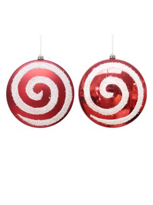 Yılbaşı Ağaç Süsü Simli Spiral Desenli Dekoratif Şeker Kırmızı Beyaz 20 cm 2li