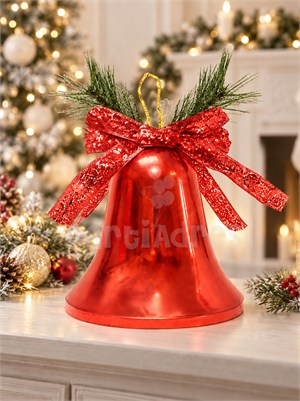 Yılbaşı Dekoru Büyük Boy Çan Dekoratif Süsleme Aksesuarı Kırmzı 28 cm
