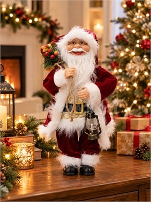 Yılbaşı Dekoru Fenerli Noel Baba 45 cm – Hediye Çuvallı Dekoratif Figür  