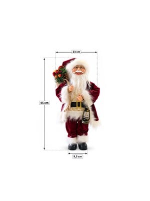 Yılbaşı Dekoru Fenerli Noel Baba 45 cm – Hediye Çuvallı Dekoratif Figür  