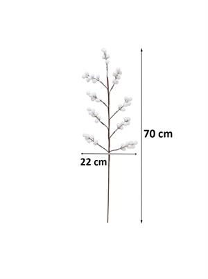 Yılbaşı Dekoru Kar Efektli Beyaz Top Detaylı Dekoratif Süs Dalı Beyaz 70 cm