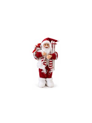 Yılbaşı Dekoru Kayaklı Noel Baba 30 cm – Kırmızı Beyaz Dekoratif Figür