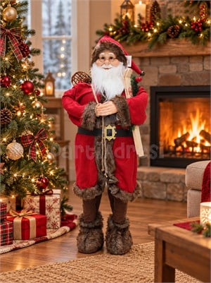 Yılbaşı Dekoru Kürk Detaylı Noel Baba 90 cm – Rustik Yılbaşı Süsü