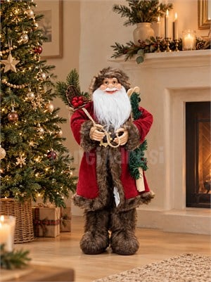 Yılbaşı Dekoru Kürk Detaylı Noel Baba 60 cm – Rustik Yılbaşı Süsü