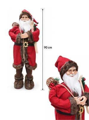 Yılbaşı Dekoru Kürk Detaylı Noel Baba 90 cm – Rustik Yılbaşı Süsü
