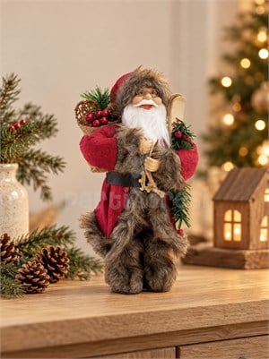 Yılbaşı Dekoru Kürklü Noel Baba 30 cm – Rustik Yılbaşı Süsü