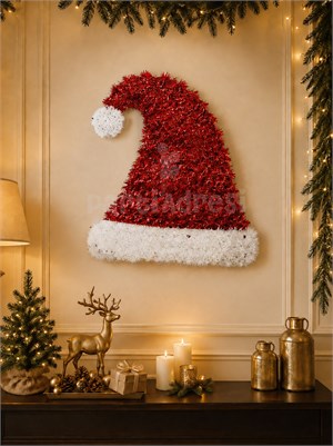 Yılbaşı Dekoru Kırmızı Noel Baba Şapkası  –  Kapı, Duvar ve Ağaç Süsü 45 cm