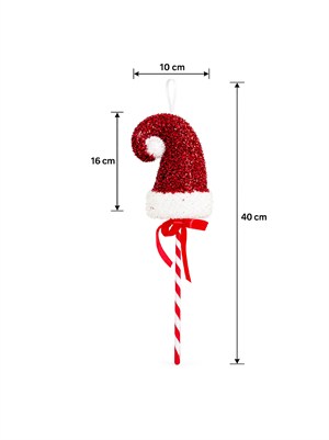 Yılbaşı Dekoru Simli Noel Baba Şapkalı Baston Şeker Çam Ağacı Süsü 40 cm