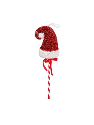 Yılbaşı Dekoru Simli Noel Baba Şapkalı Baston Şeker Çam Ağacı Süsü 40 cm