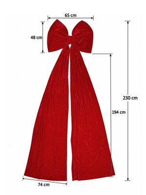 Yılbaşı Dekoru Uzun Kuyruklu Kadife Kurdele Fiyonk 230 cm – Ağaç, Merdiven ve Kapı Süsü Kırmızı