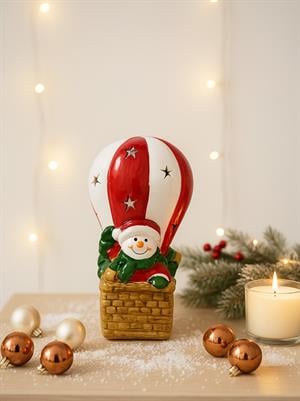 Yılbaşı Hediyelik Seramik Dekor Süsü Işıklı Noel Baba Biblo 13 cm