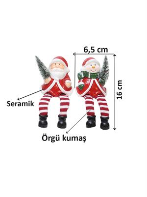 Yılbaşı Hediyelik Seramik Dekor Süsü Noel Baba & Kardan Adam Biblo Seti 16 cm