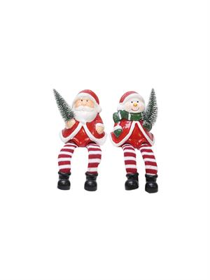 Yılbaşı Hediyelik Seramik Dekor Süsü Noel Baba & Kardan Adam Biblo Seti 16 cm