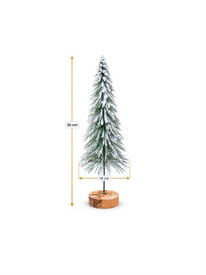 YIlbaşı Karlı Mini Çam Ağacı 36 cm Doğal Kütük Tabanlı Dekoratif Süs Ağaç