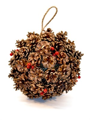 Yılbaşı Ağaç Süsü Natürel Kozalak Top Berryli 25 cm