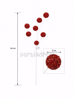 Yılbaşı Simli Dekoratif Dal – Ağaç Vazo Masa Süsleme Dekoru Kırmızı 64 cm