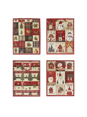 Yılbaşı Temalı Karton Hediye Çantası – Alışveriş Çantası 26x32x10 cm 12li