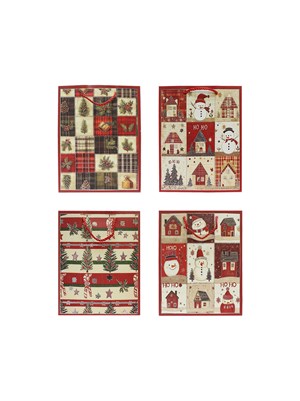 Yılbaşı Temalı Karton Hediye Çantası – Alışveriş Çantası 18x23x10 cm 12li