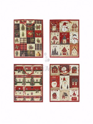 Yılbaşı Temalı Karton Hediye Çantası – Alışveriş Çantası 26x32x10 cm 12li