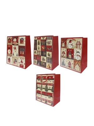 Yılbaşı Temalı Karton Hediye Çantası – Alışveriş Çantası 18x23x10 cm 12li