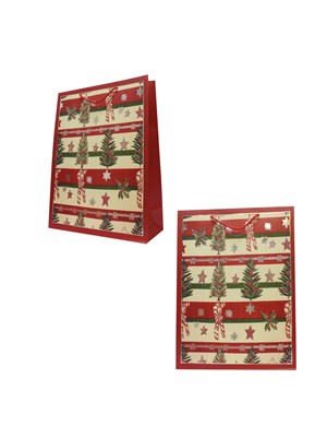 Yılbaşı Temalı Karton Hediye Çantası – Alışveriş Çantası 26x32x10 cm 12li