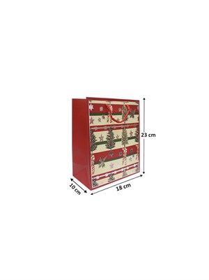 Yılbaşı Temalı Karton Hediye Çantası – Alışveriş Çantası 18x23x10 cm 12li