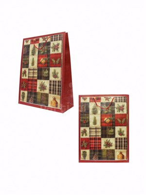 Yılbaşı Temalı Karton Hediye Çantası – Çam Ağacı Motifli 26x32x10 cm