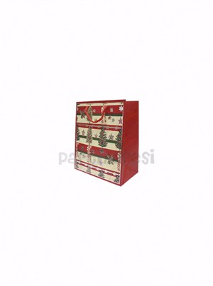 Yılbaşı Temalı Karton Hediye Çantası – Çam Ağacı ve Şeker Motifli 18x23x10 cm