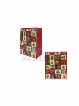 Yılbaşı Temalı Karton Hediye Çantası – Çam Ağacı Motifli 18x23x10 cm
