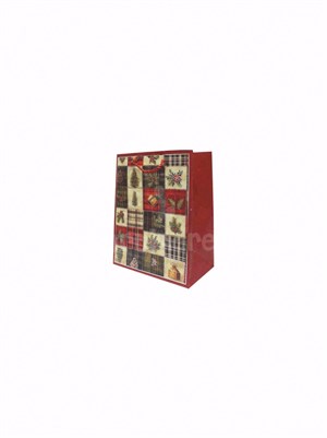 Yılbaşı Temalı Karton Hediye Çantası – Çam Ağacı Motifli 18x23x10 cm