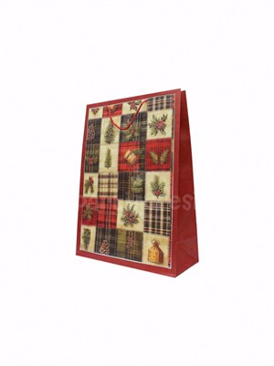 Yılbaşı Temalı Karton Hediye Çantası – Çam Ağacı Motifli 30x40x12 cm