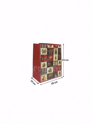 Yılbaşı Temalı Karton Hediye Çantası – Çam Ağacı Motifli 18x23x10 cm