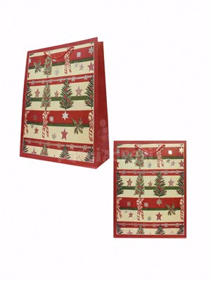 Yılbaşı Temalı Karton Hediye Çantası – Çam Ağacı ve Şeker Motifli 30x40x12 cm