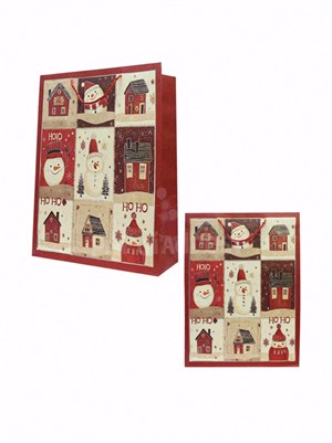 Yılbaşı Temalı Karton Hediye Çantası – Kardan Adam Motifli 30x40x12 cm