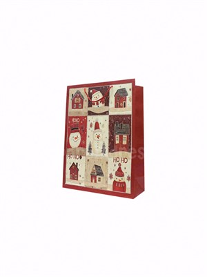 Yılbaşı Temalı Karton Hediye Çantası – Kardan Adam Motifli 26x32x10 cm