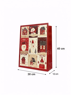 Yılbaşı Temalı Karton Hediye Çantası – Kardan Adam Motifli 30x40x12 cm