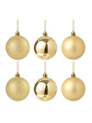 Gold Yılbaşı Topu 8 cm 6lı – Mat, Parlak ve Simli Çam Ağacı Süsü