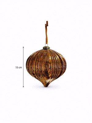 Yılbaşı Topu Bronz Cam Görünümlü – Damla Form Vintage Çam Ağacı Süsü 15 cm