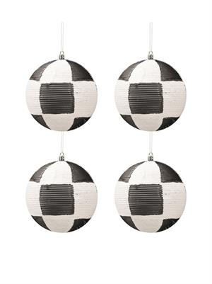Yılbaşı Topu Dama Desenli Dekoratif Çam Ağacı Süsü Siyah Beyaz 8 cm 4lü Set