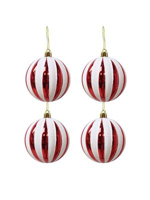 Yılbaşı Topu Dilim Desenli Dekoratif Çam Ağacı Süsü Kırmızı Beyaz 8 cm 4lü Set